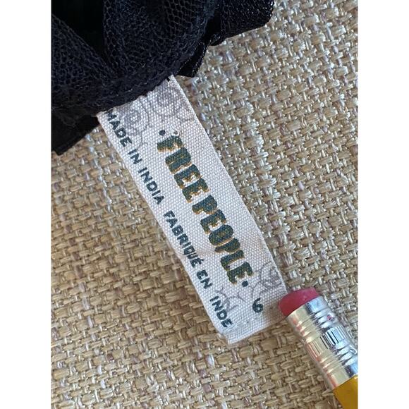 FREE PEOPLE Black Mesh Fan Ruffle Tiered Mini Cocktail Party Dress 6 - Picture 7 of 9